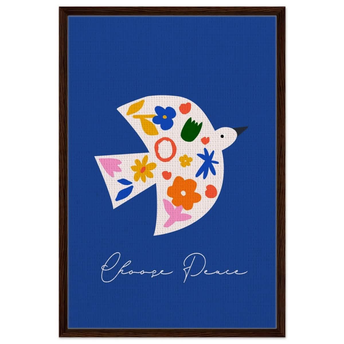 Peaceful Bloom Dove | modern minimalist art print - Framed Canvas - 60x90 cm / 24x36″ - Dark wood frame