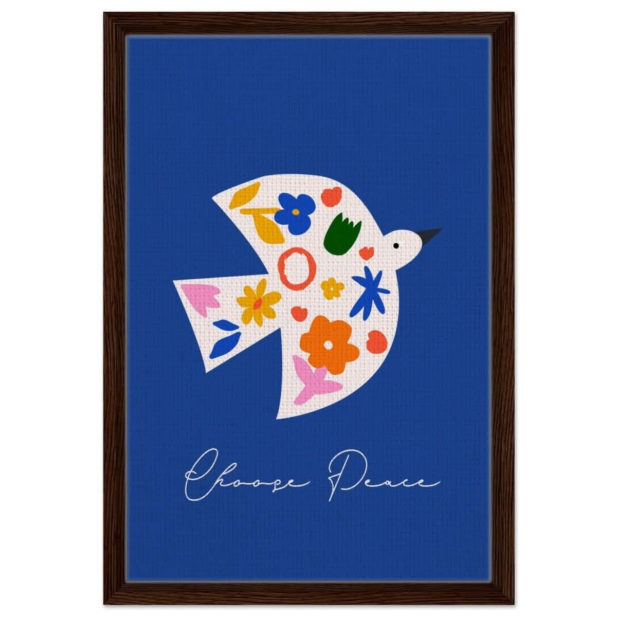 Peaceful Bloom Dove | modern minimalist art print - Framed Canvas - 40x60 cm / 16x24″ - Dark wood frame