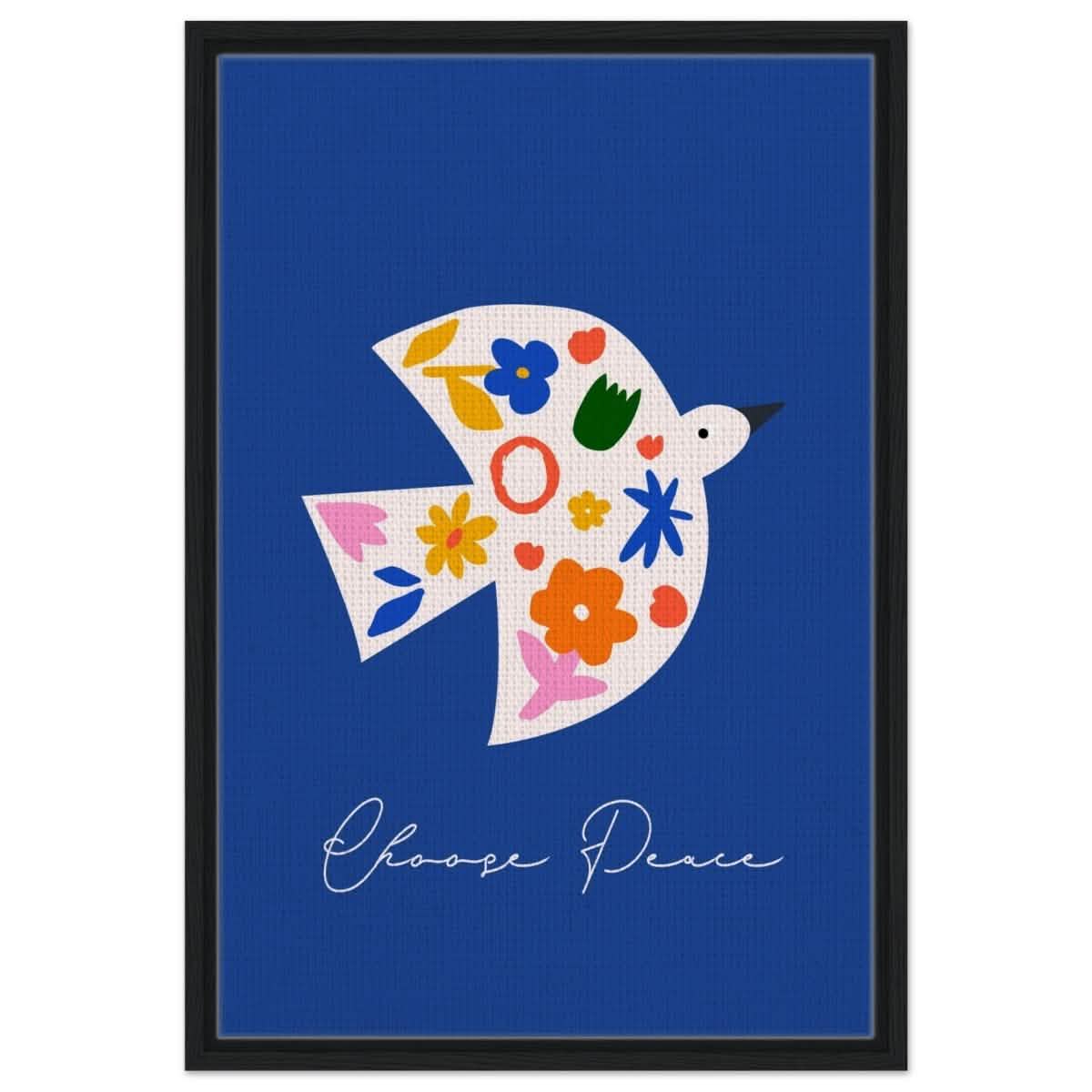 Peaceful Bloom Dove | modern minimalist art print - Framed Canvas - 50x75 cm / 20x30″ - Black frame