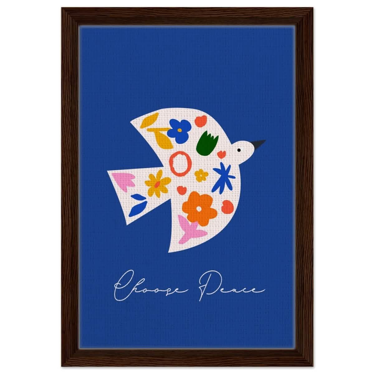 Peaceful Bloom Dove | modern minimalist art print - Framed Canvas - 30x45 cm / 12x18″ - Dark wood frame