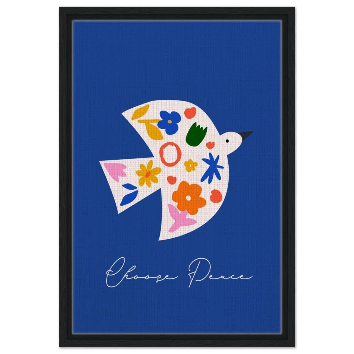 Peaceful Bloom Dove | modern minimalist art print - Framed Canvas - 40x60 cm / 16x24″ - Black frame