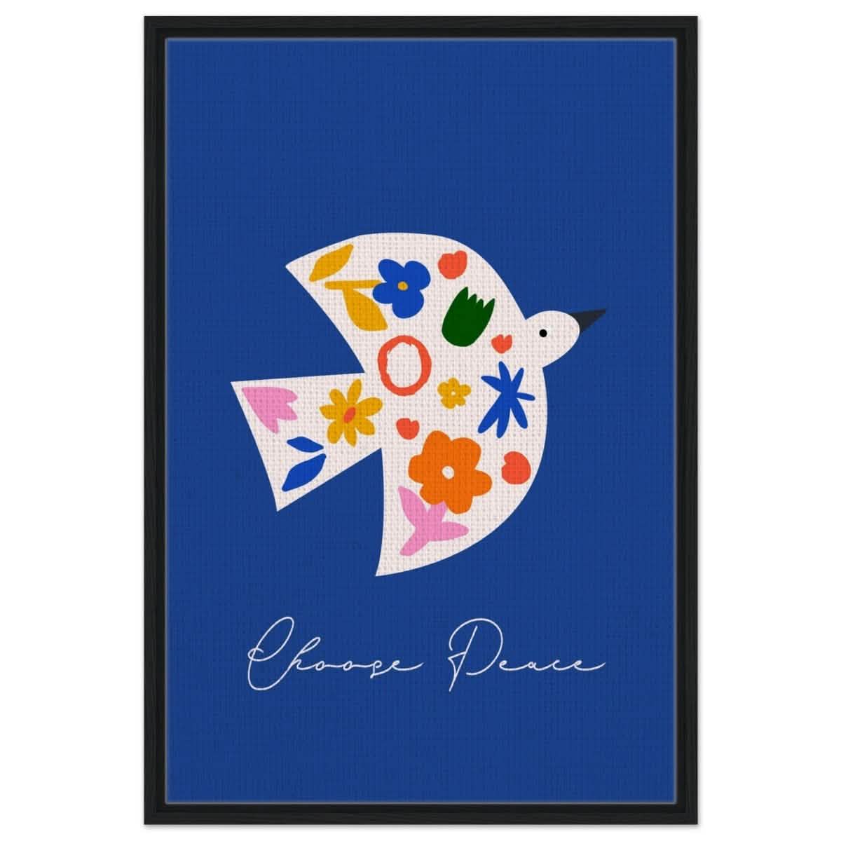 Peaceful Bloom Dove | modern minimalist art print - Framed Canvas - 60x90 cm / 24x36″ - Black frame