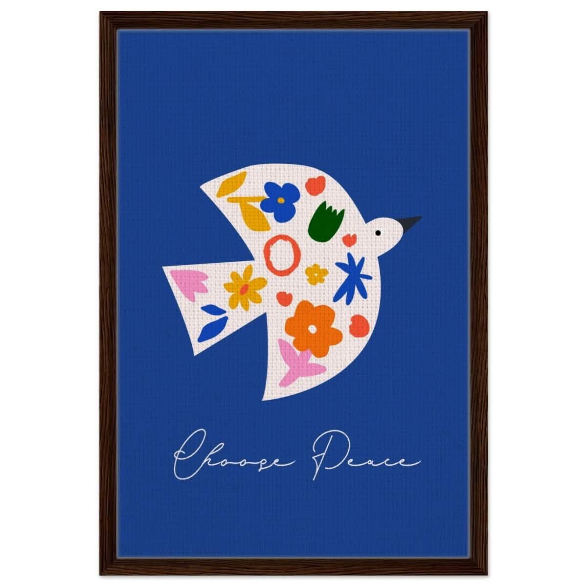 Peaceful Bloom Dove | modern minimalist art print - Framed Canvas - 50x75 cm / 20x30″ - Dark wood frame