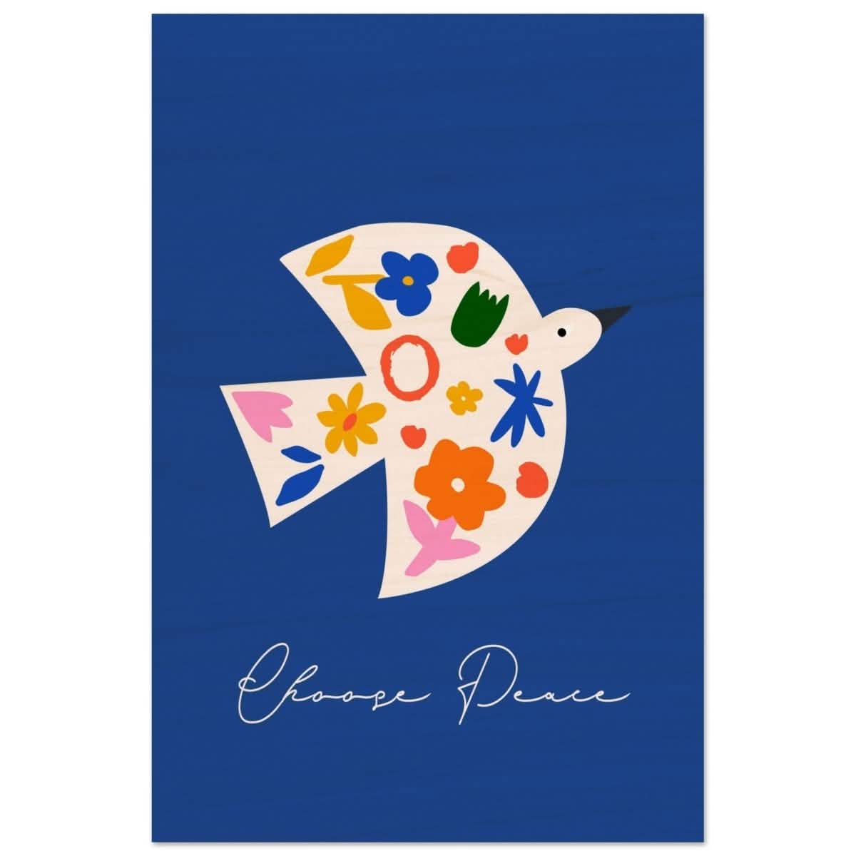 Peaceful Bloom Dove | modern minimalist art print - Wood Prints - 40x60 cm / 16x24″ -