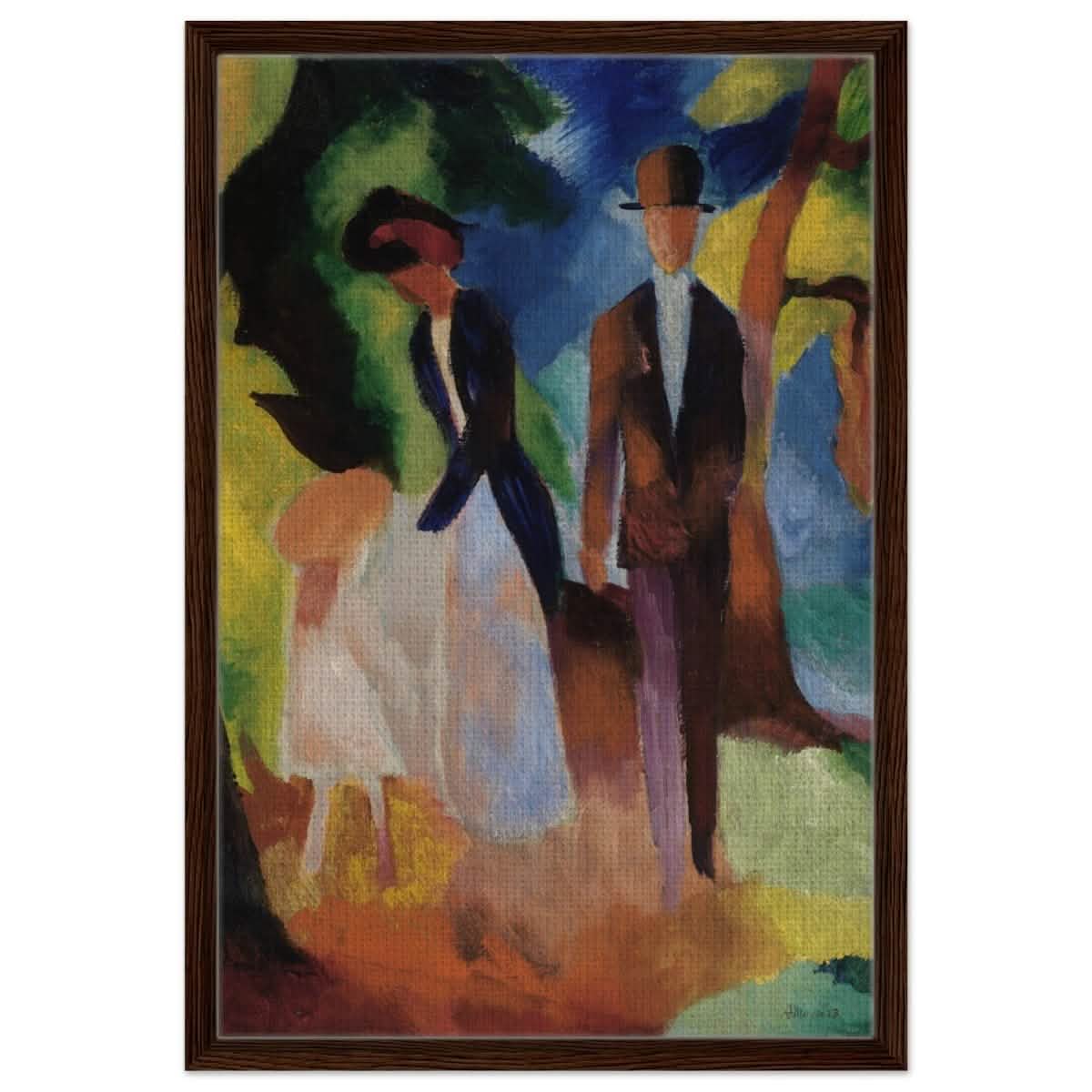 People by a Blue Lake (1913) by August Macke | wall art print - 50x75 cm / 20x30″ - Framed Canvas - Dark wood frame