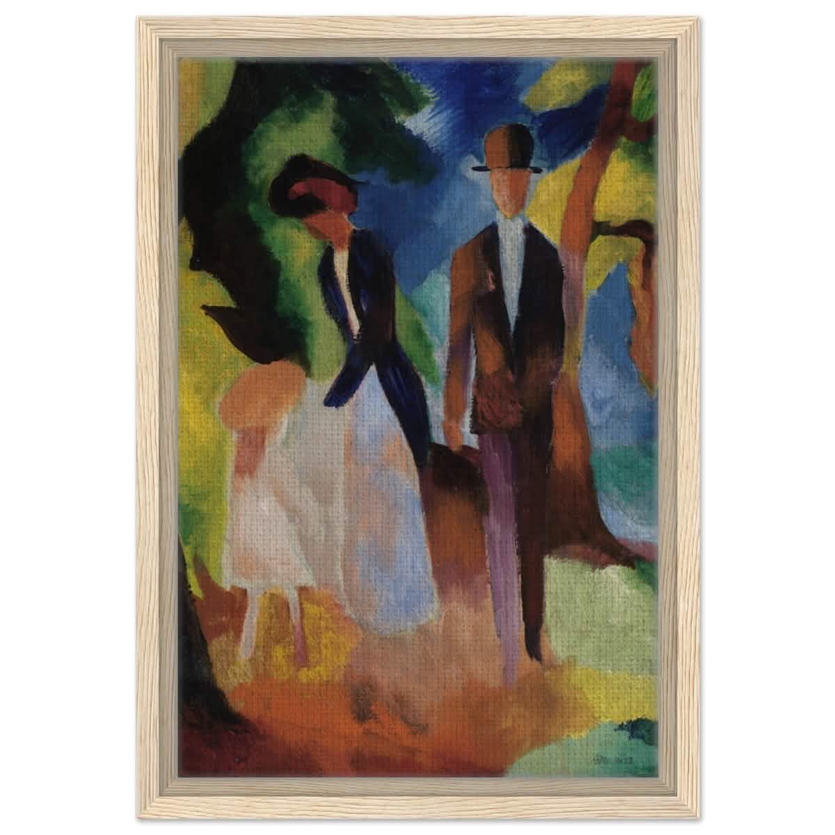 People by a Blue Lake (1913) by August Macke | wall art print - 30x45 cm / 12x18″ - Framed Canvas - Wood frame