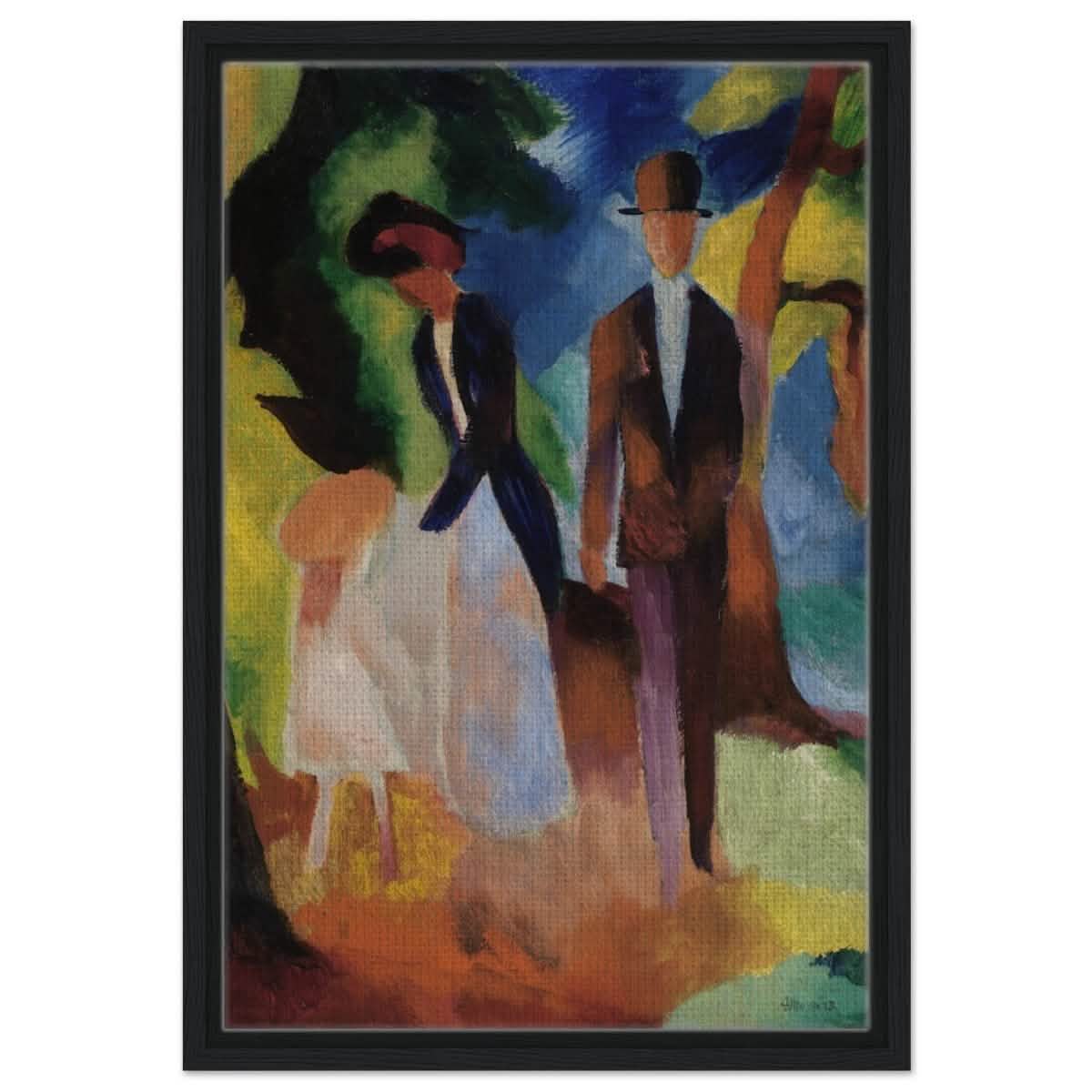 People by a Blue Lake (1913) by August Macke | wall art print - 40x60 cm / 16x24″ - Framed Canvas - Black frame