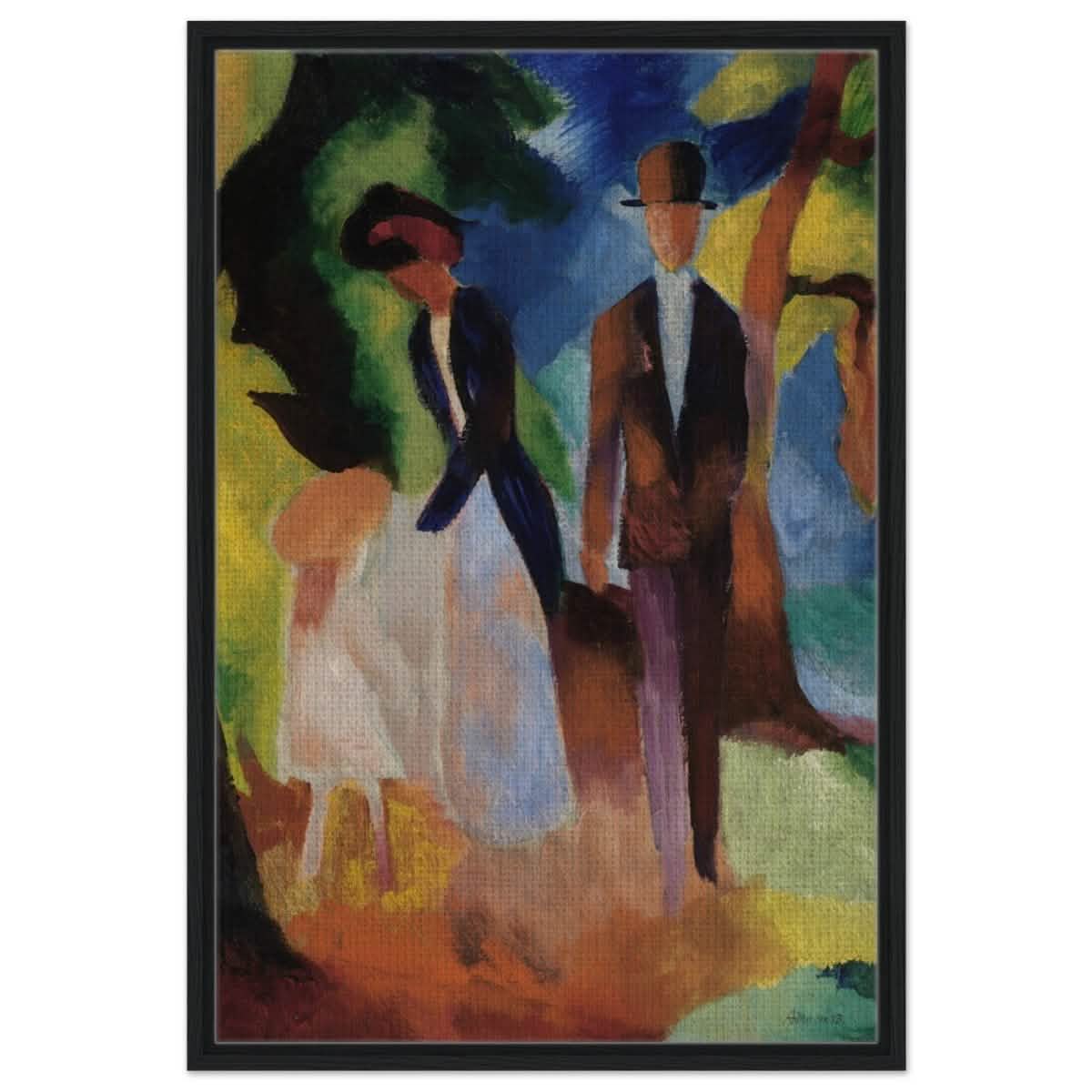 People by a Blue Lake (1913) by August Macke | wall art print - 60x90 cm / 24x36″ - Framed Canvas - Black frame