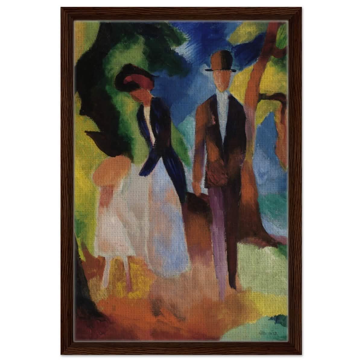 People by a Blue Lake (1913) by August Macke | wall art print - 40x60 cm / 16x24″ - Framed Canvas - Dark wood frame