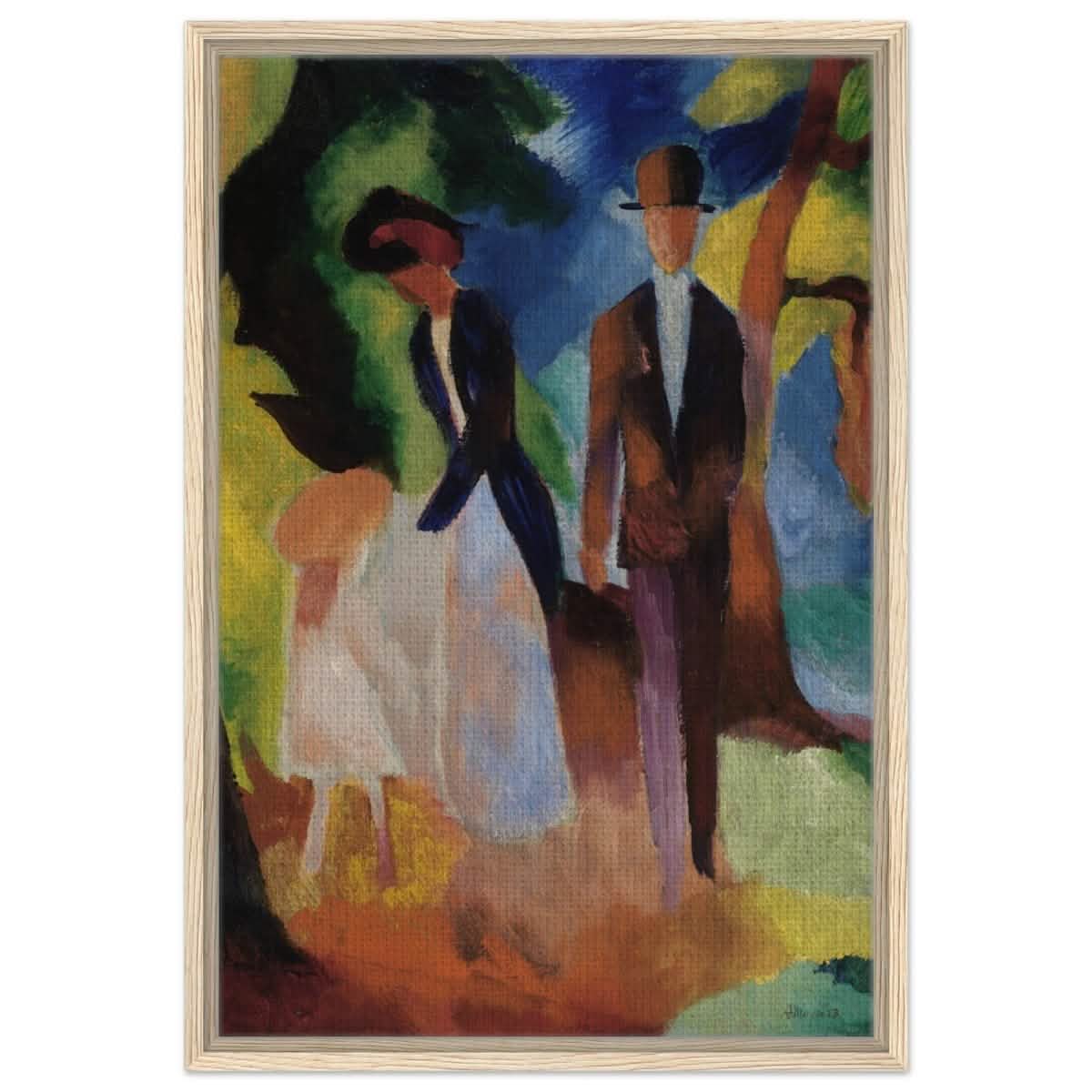 People by a Blue Lake (1913) by August Macke | wall art print - 50x75 cm / 20x30″ - Framed Canvas - Wood frame