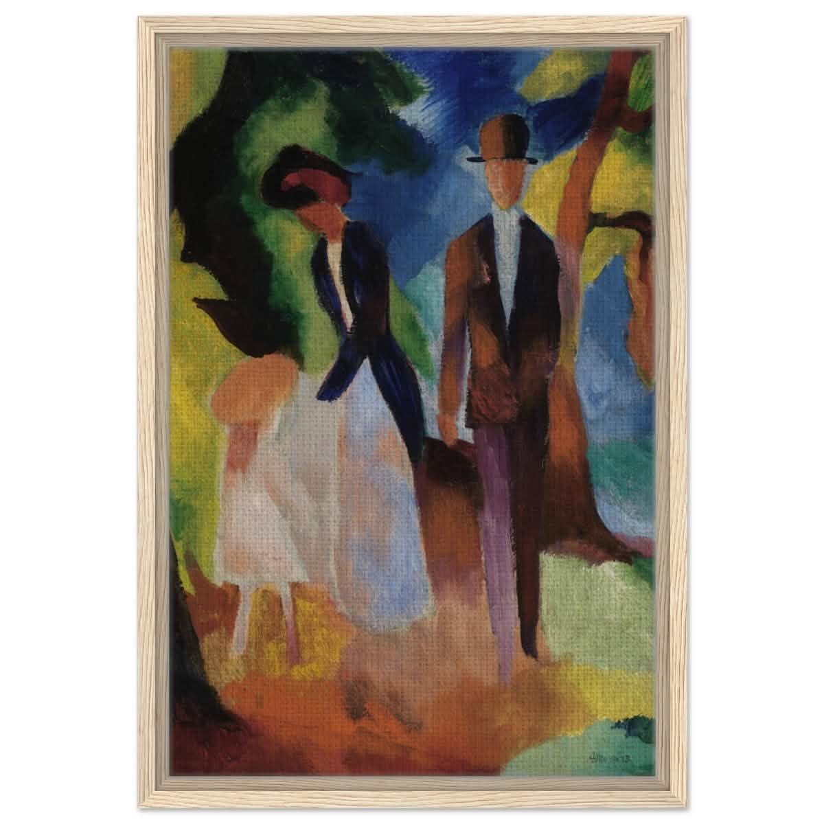 People by a Blue Lake (1913) by August Macke | wall art print - 40x60 cm / 16x24″ - Framed Canvas - Wood frame