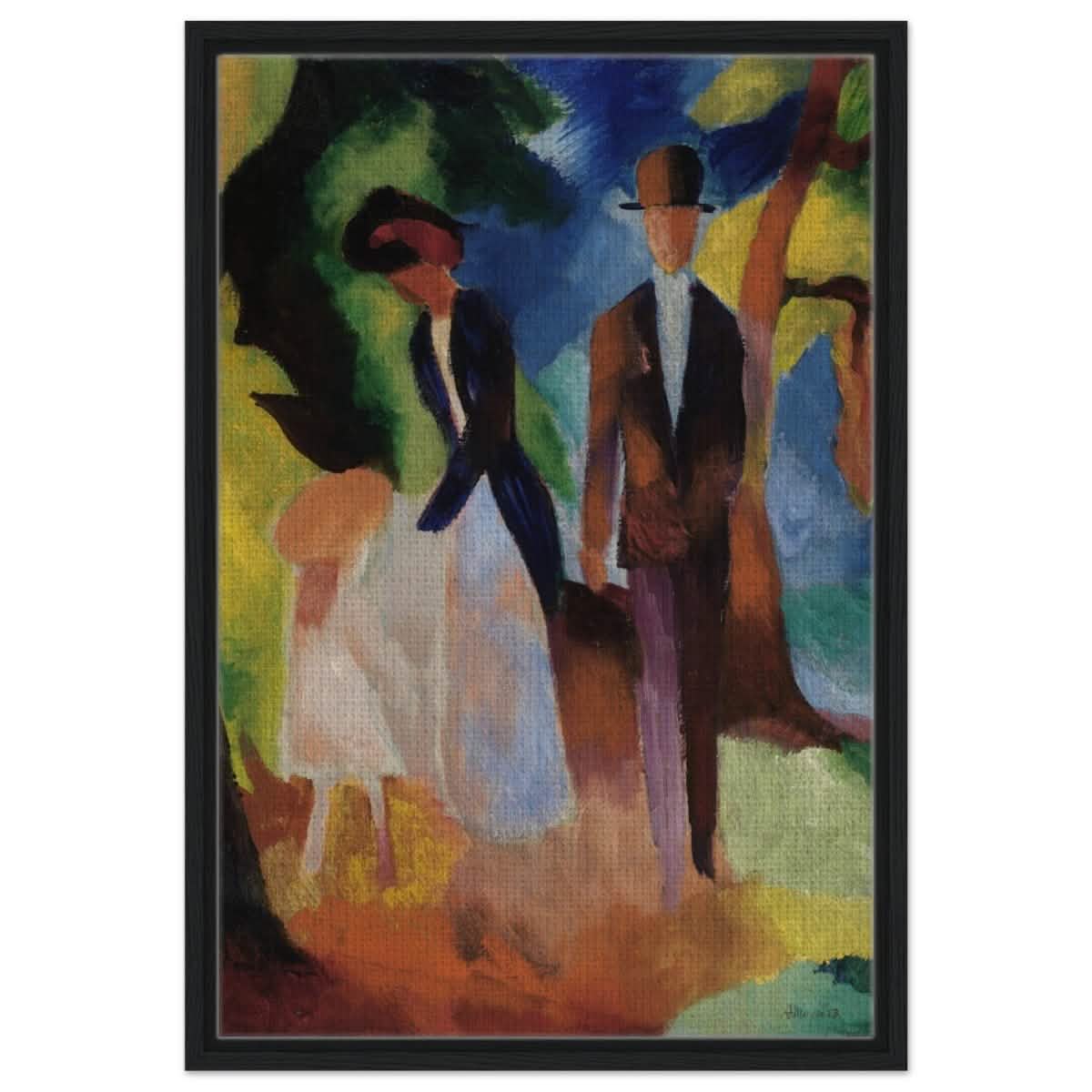 People by a Blue Lake (1913) by August Macke | wall art print - 50x75 cm / 20x30″ - Framed Canvas - Black frame