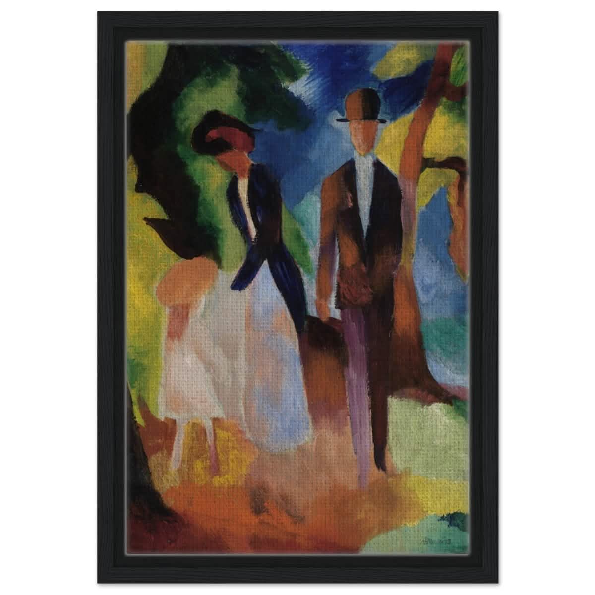 People by a Blue Lake (1913) by August Macke | wall art print - 30x45 cm / 12x18″ - Framed Canvas - Black frame