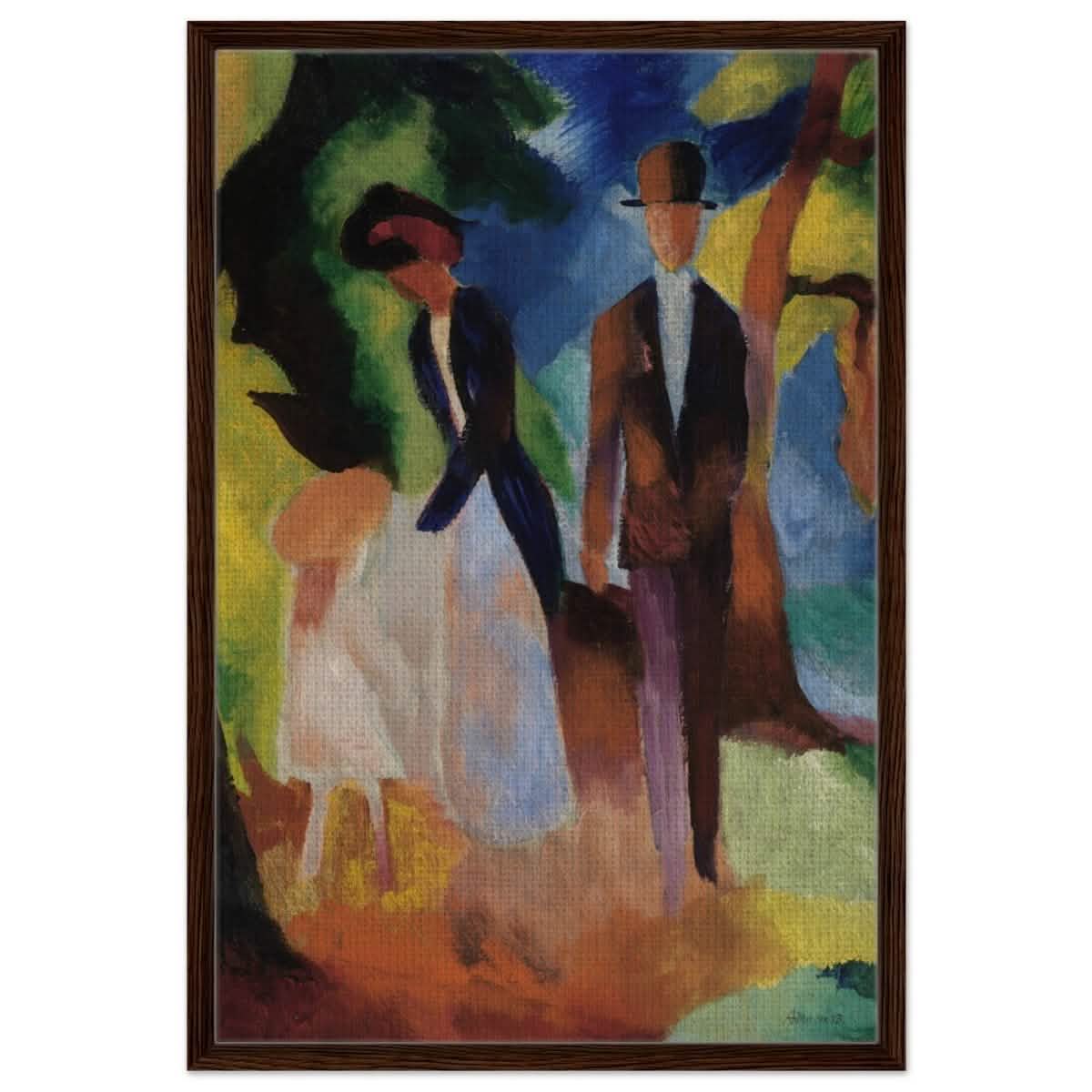 People by a Blue Lake (1913) by August Macke | wall art print - 60x90 cm / 24x36″ - Framed Canvas - Dark wood frame