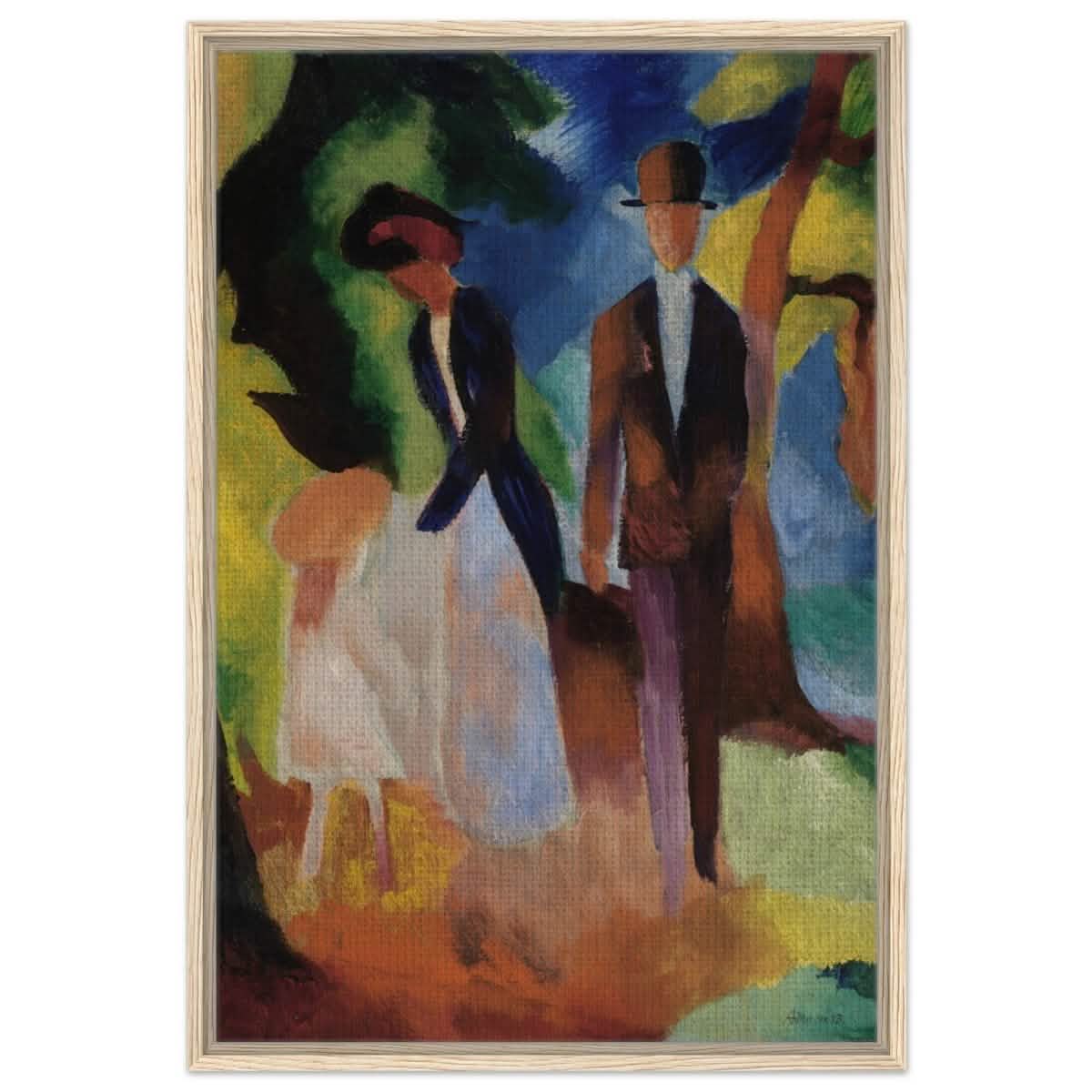People by a Blue Lake (1913) by August Macke | wall art print - 60x90 cm / 24x36″ - Framed Canvas - Wood frame