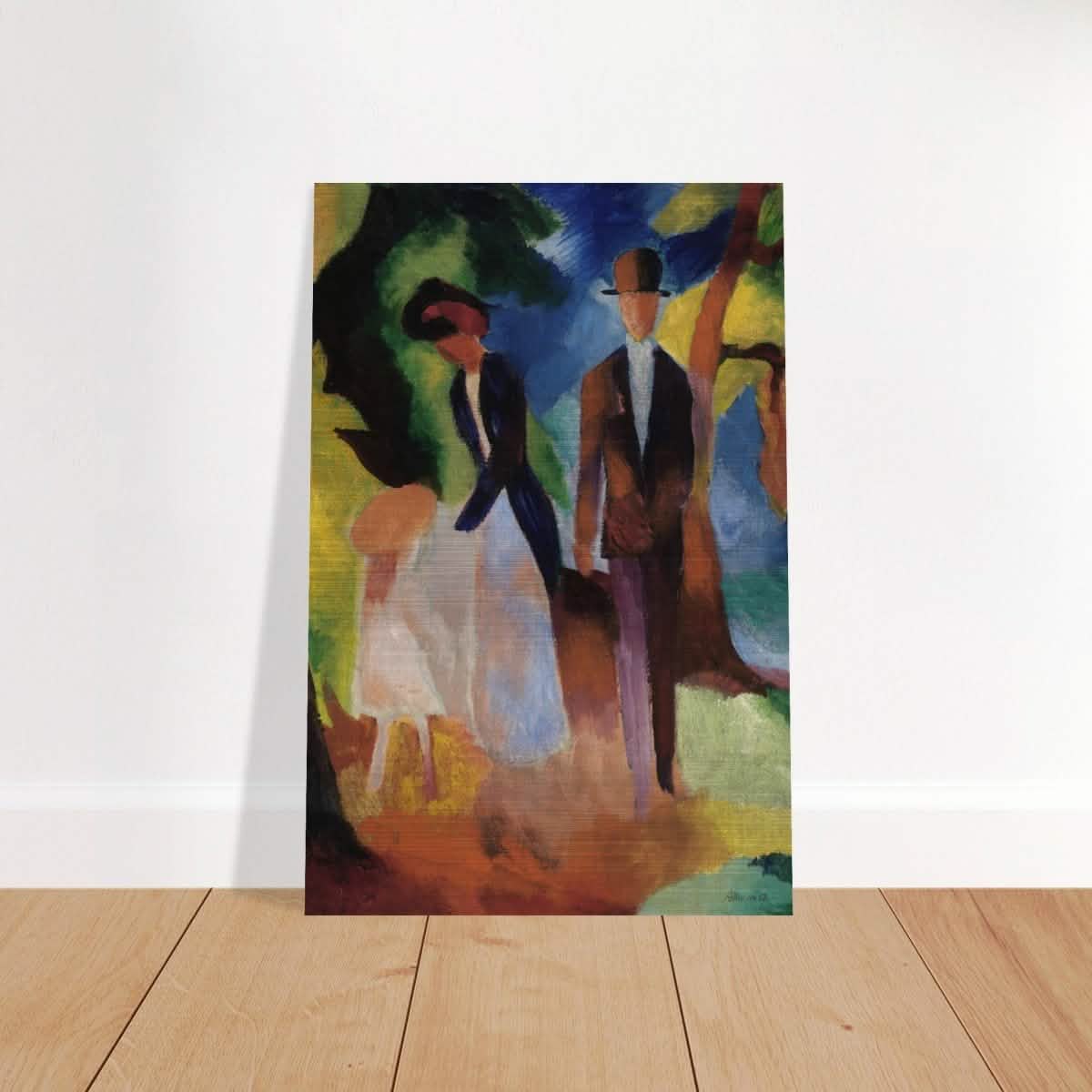 People by a Blue Lake (1913) by August Macke | wall art print - 50x75 cm / 20x30″ - Brushed Aluminum Print -