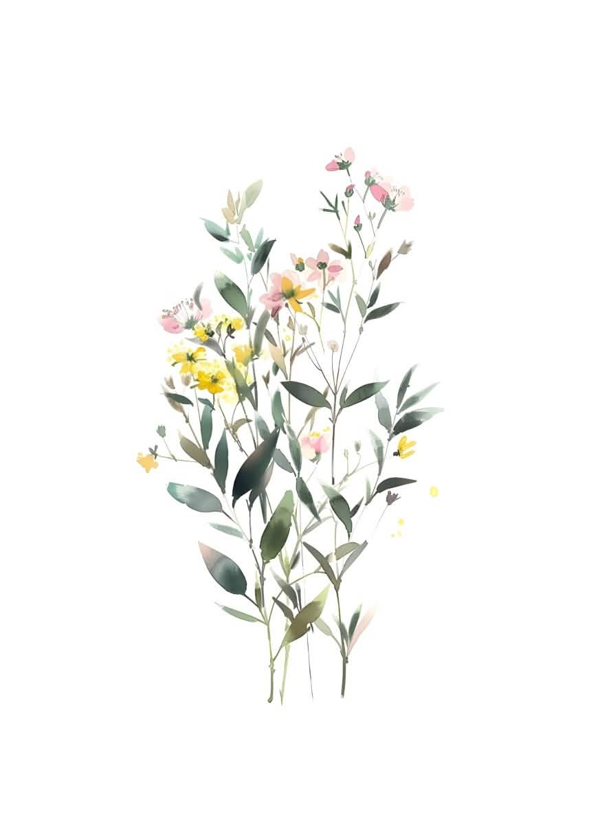 "Petal Reverie" |V02|– Soft Bloom Botanical Series | Wall Art Print | 6 Design Options - 20x30 cm / 8x12" - Design Option4 - Canvas