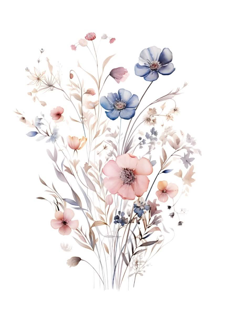 "Petal Reverie" |V02|– Soft Bloom Botanical Series | Wall Art Print | 6 Design Options - 20x30 cm / 8x12" - Design Option 3 - Canvas