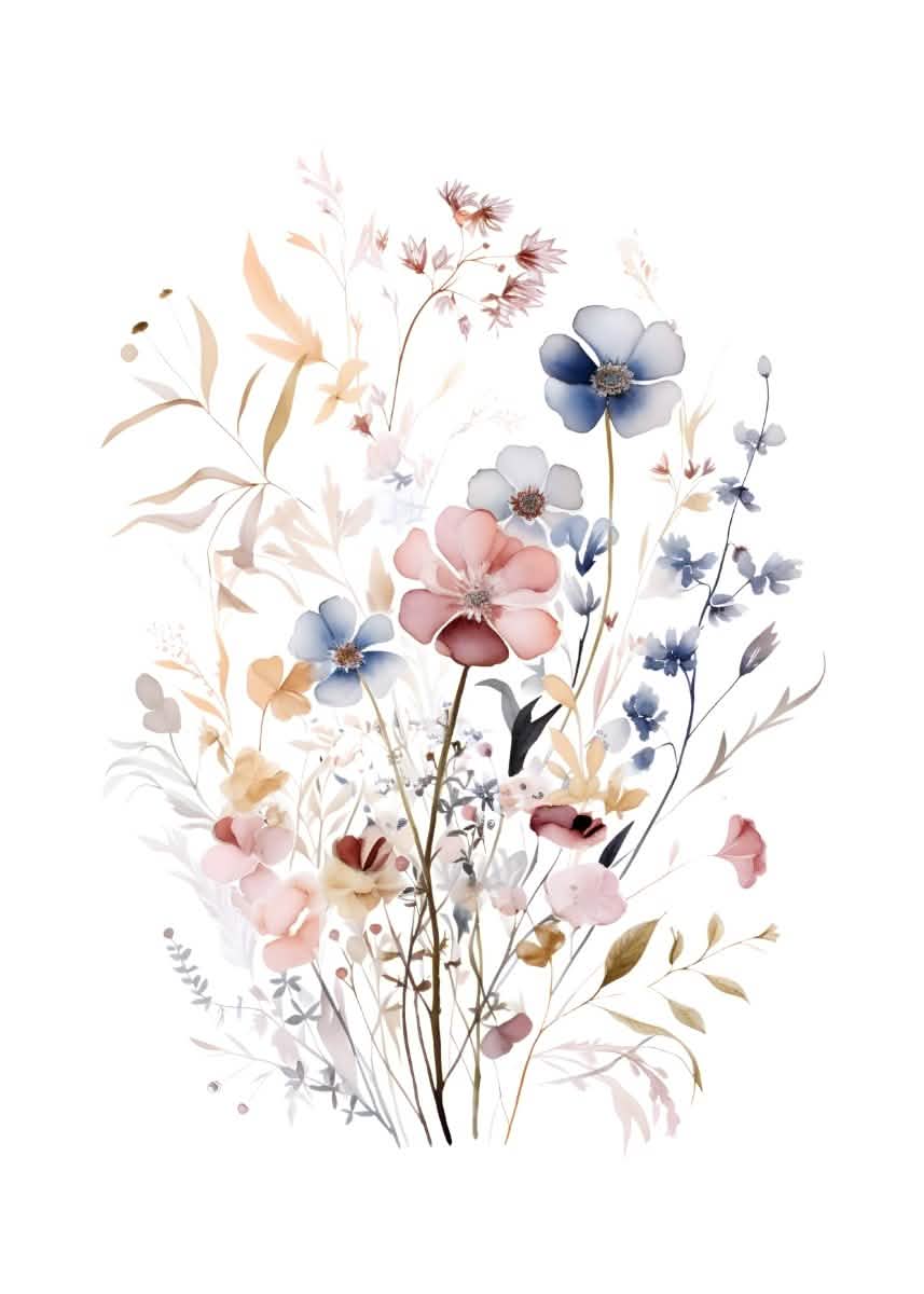 "Petal Reverie" |V03|– Soft Bloom Botanical Series | Wall Art Print | 5 Design Options - 20x30 cm / 8x12" - Design Option4 - Canvas