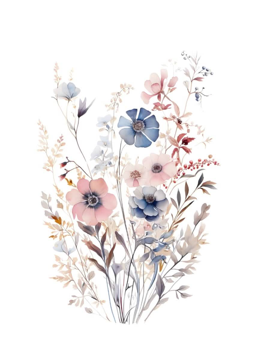 "Petal Reverie" |V03|– Soft Bloom Botanical Series | Wall Art Print | 5 Design Options - 20x30 cm / 8x12" - Design Option 2 - Canvas