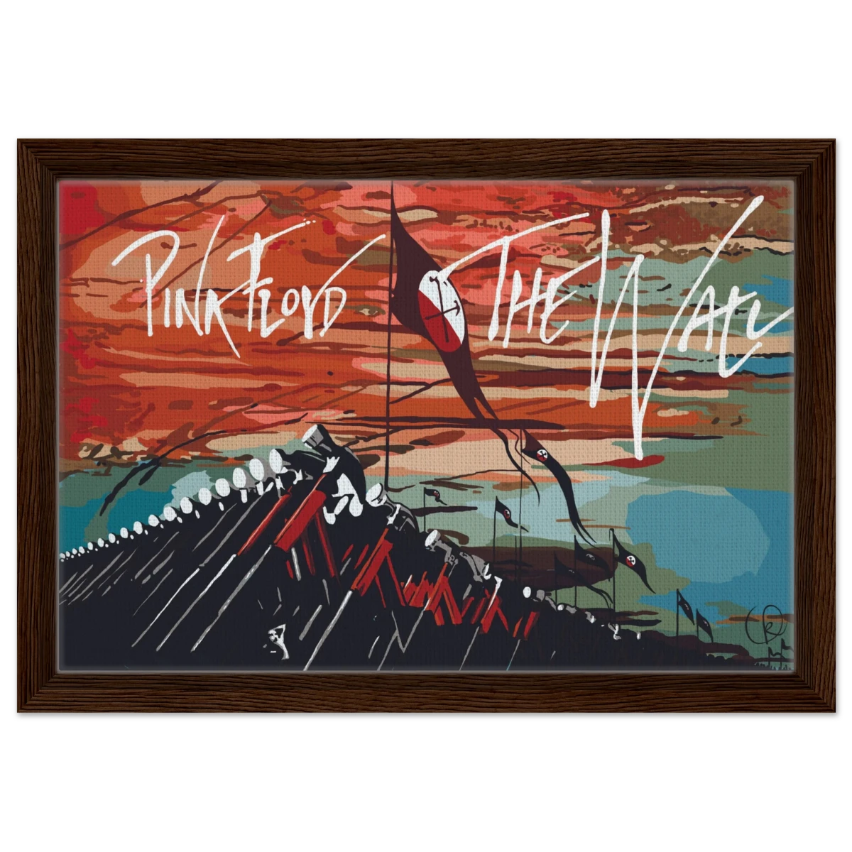 Pink Floyd – Breaking the Wall | A Tribute to Psychedelic Rock & Surrealism - 30x45 cm / 12x18″ - Framed Canvas - Dark wood frame