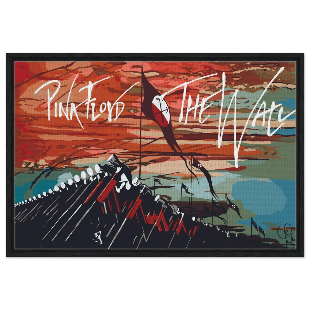 Pink Floyd – Breaking the Wall | A Tribute to Psychedelic Rock & Surrealism - 60x90 cm / 24x36″ - Framed Canvas - Black frame
