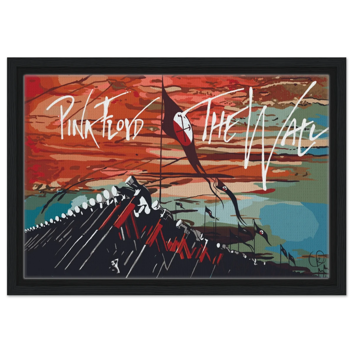 Pink Floyd – Breaking the Wall | A Tribute to Psychedelic Rock & Surrealism - 30x45 cm / 12x18″ - Framed Canvas - Black frame