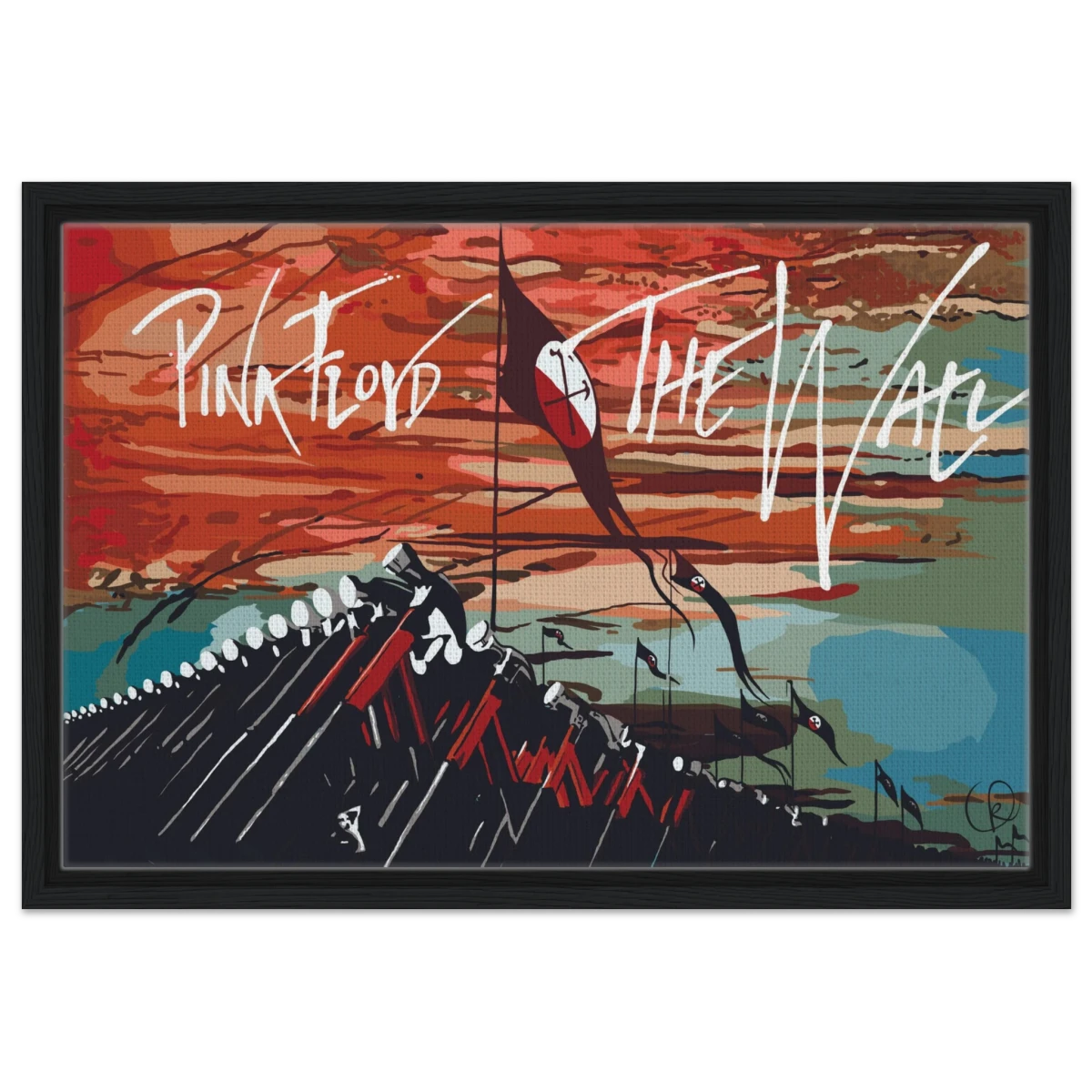 Pink Floyd – Breaking the Wall | A Tribute to Psychedelic Rock & Surrealism - 40x60 cm / 16x24″ - Framed Canvas - Black frame