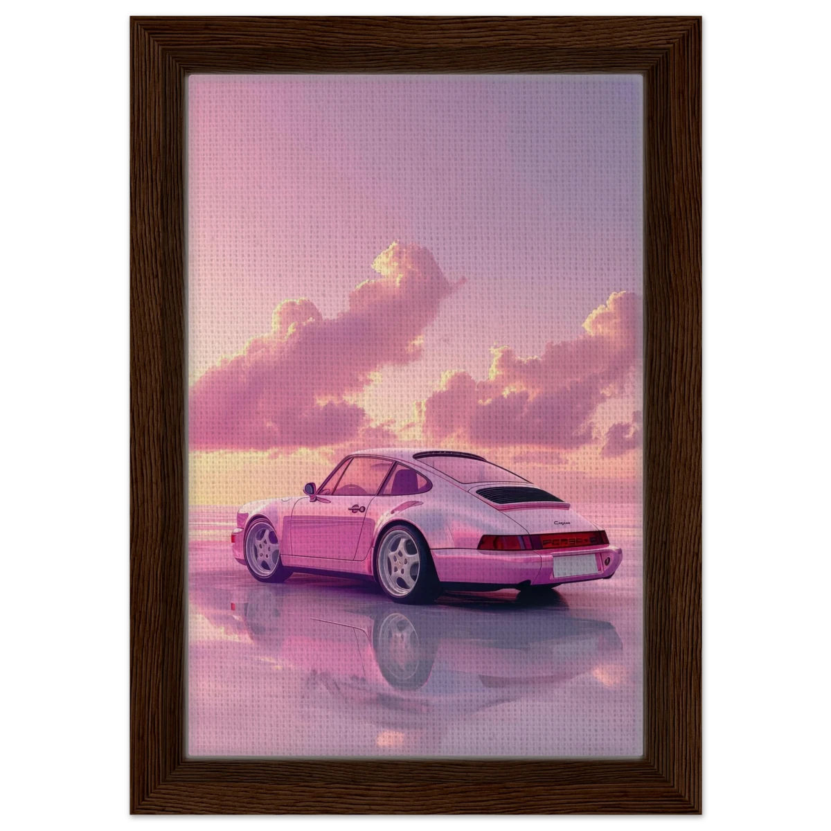 Pink Sunset Dream | Porsche Canvas & Fine Art wall art Print - Framed Canvas - 20x30 cm / 8x12″ - Dark wood frame