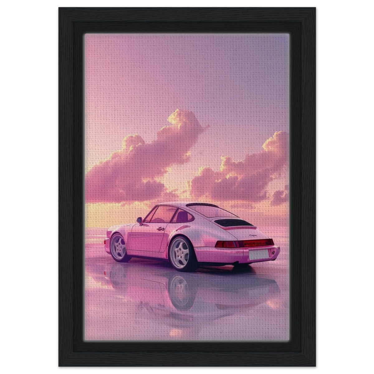 Pink Sunset Dream | Porsche Canvas & Fine Art wall art Print - Framed Canvas - 20x30 cm / 8x12″ - Black frame