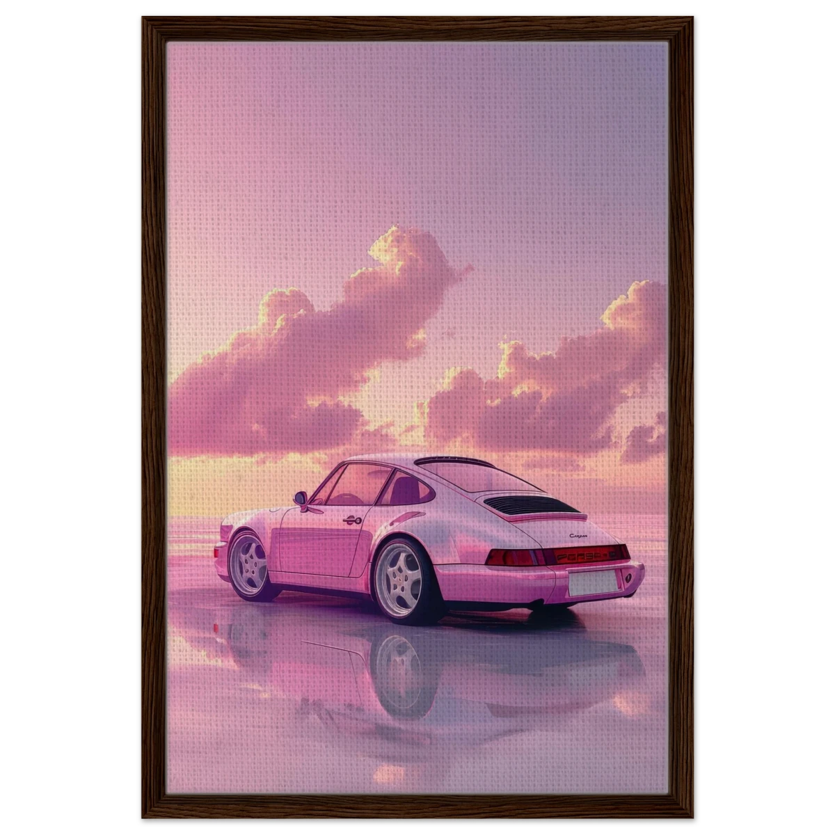 Pink Sunset Dream | Porsche Canvas & Fine Art wall art Print - Framed Canvas - 50x75 cm / 20x30″ - Dark wood frame