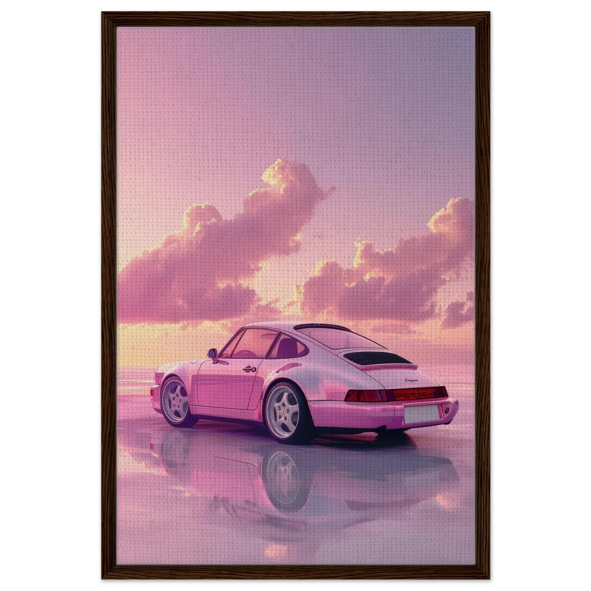 Pink Sunset Dream | Porsche Canvas & Fine Art wall art Print - Framed Canvas - 60x90 cm / 24x36″ - Dark wood frame