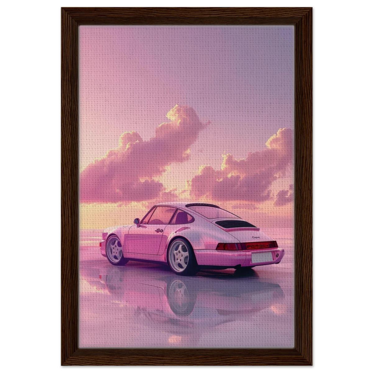 Pink Sunset Dream | Porsche Canvas & Fine Art wall art Print - Framed Canvas - 30x45 cm / 12x18″ - Dark wood frame