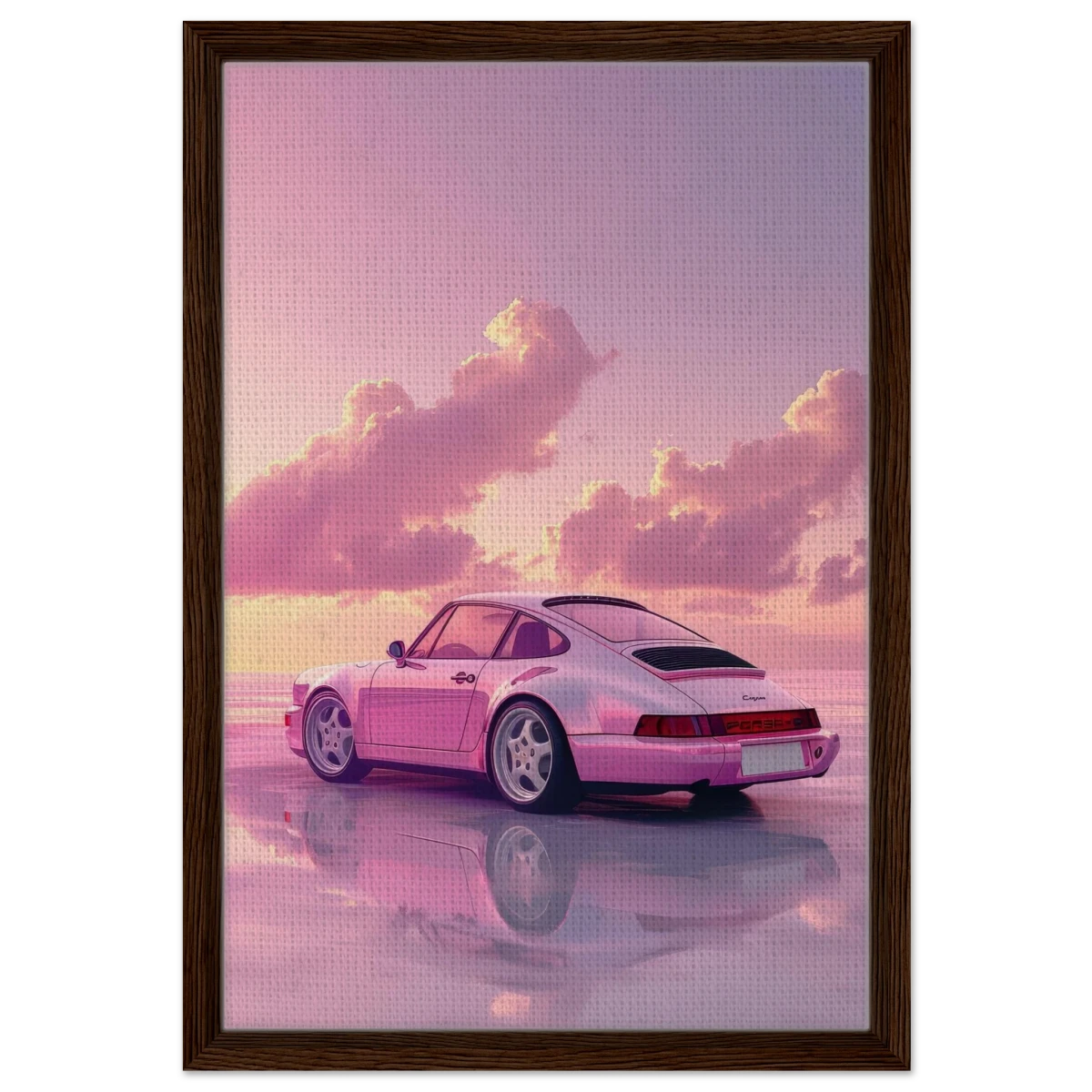 Pink Sunset Dream | Porsche Canvas & Fine Art wall art Print - Framed Canvas - 40x60 cm / 16x24″ - Dark wood frame