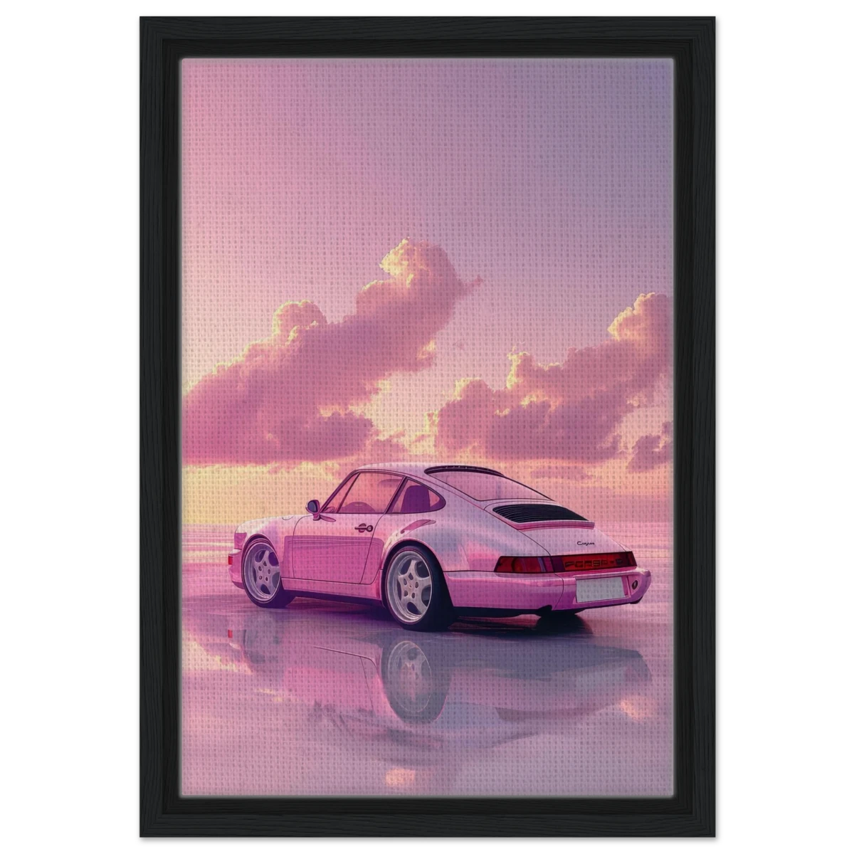 Pink Sunset Dream | Porsche Canvas & Fine Art wall art Print - Framed Canvas - 30x45 cm / 12x18″ - Black frame