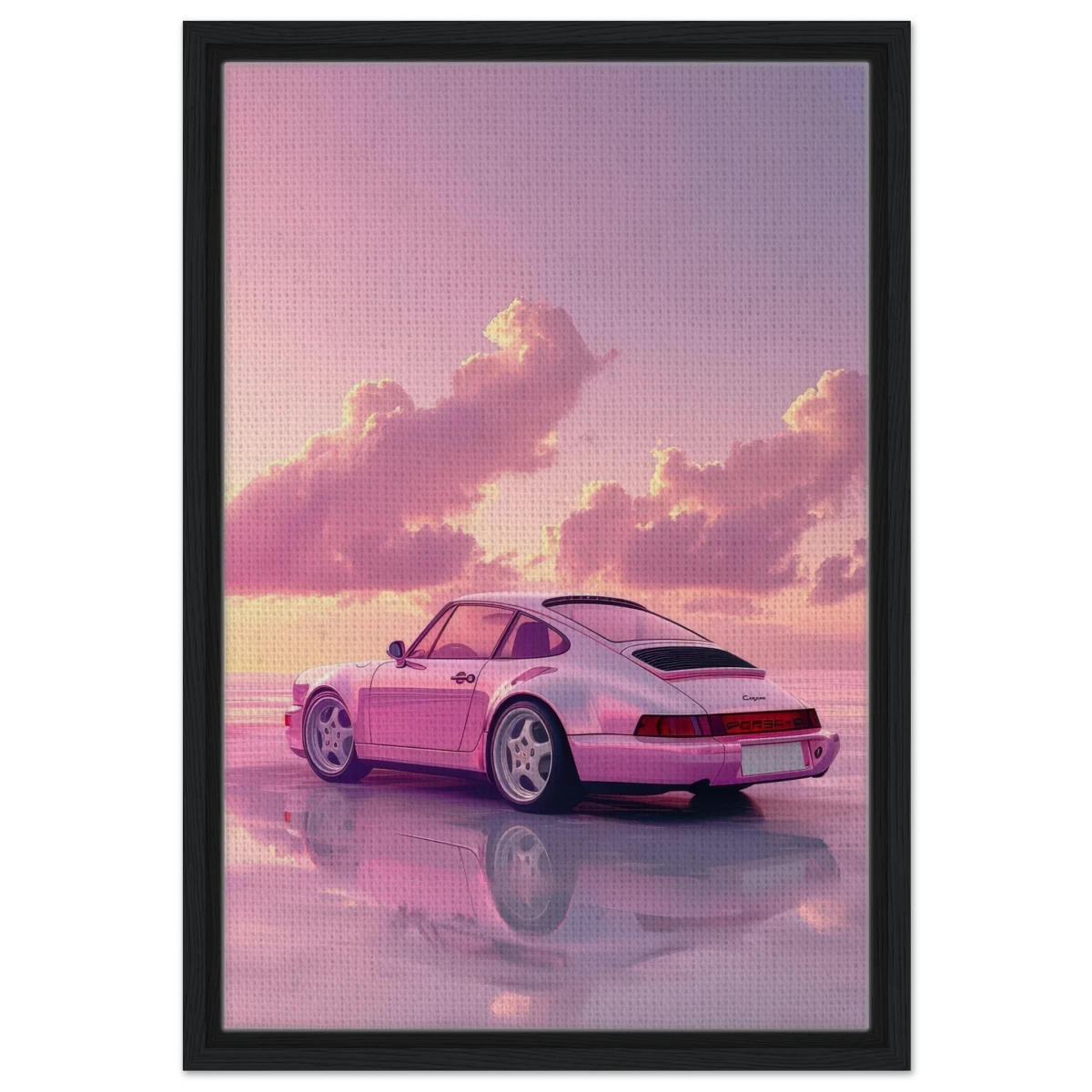 Pink Sunset Dream | Porsche Canvas & Fine Art wall art Print - Framed Canvas - 40x60 cm / 16x24″ - Black frame