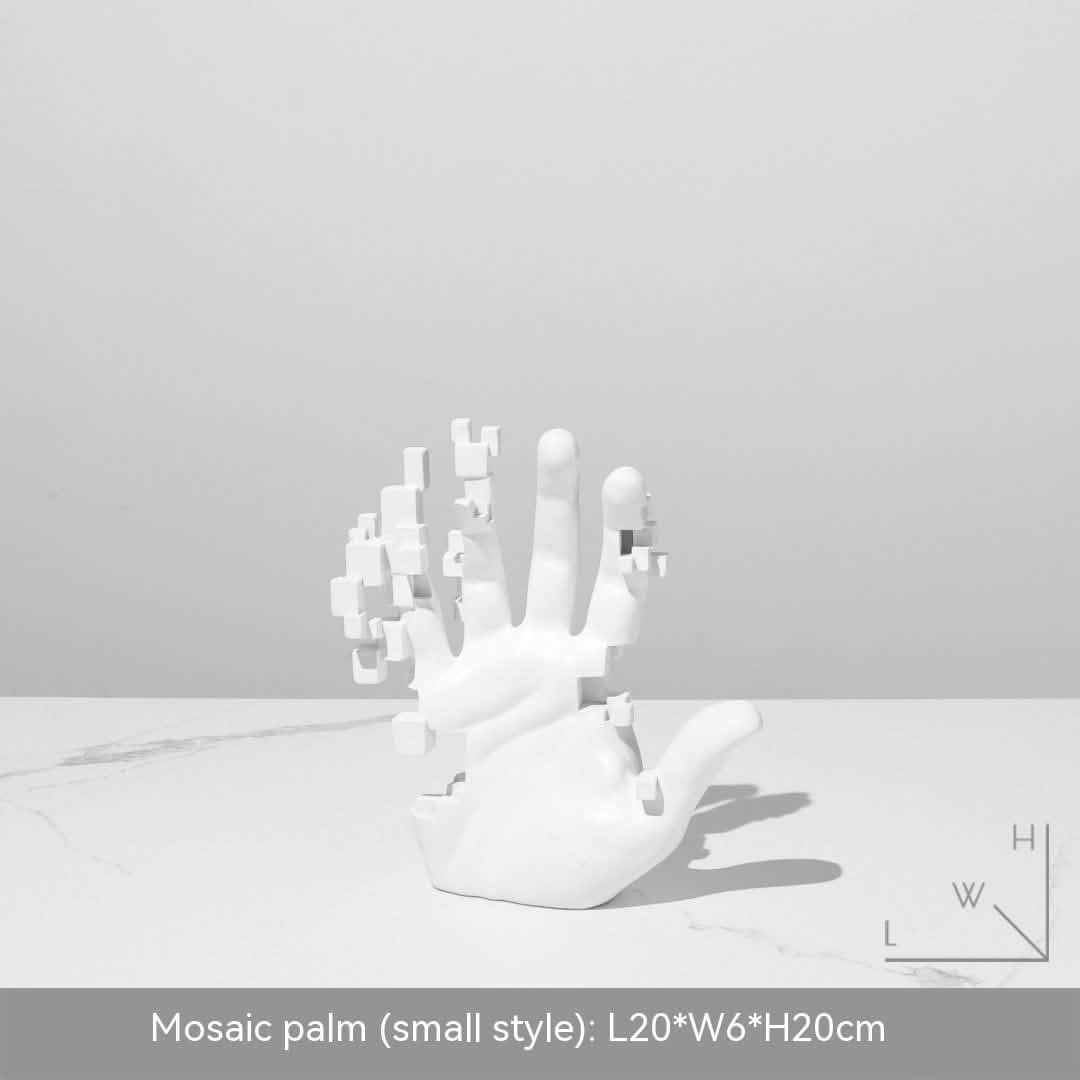 Pixelated Palm Sculpture – Modern Abstract Resin Hand Art - Mosaic Palm Small -