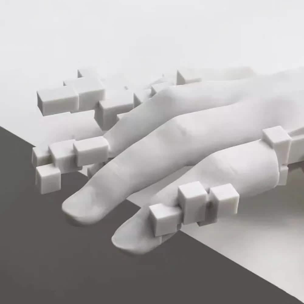 Pixelated Palm Sculpture – Modern Abstract Resin Hand Art - Mosaic Palm Small -