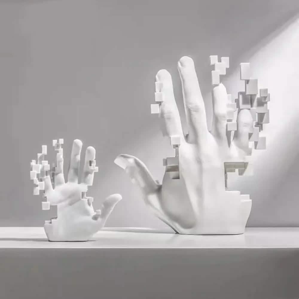 Pixelated Palm Sculpture – Modern Abstract Resin Hand Art - Mosaic Palm Small -