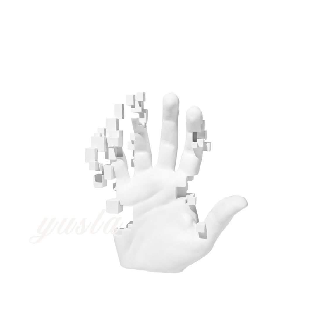 Pixelated Palm Sculpture – Modern Abstract Resin Hand Art - Mosaic Palm Small -