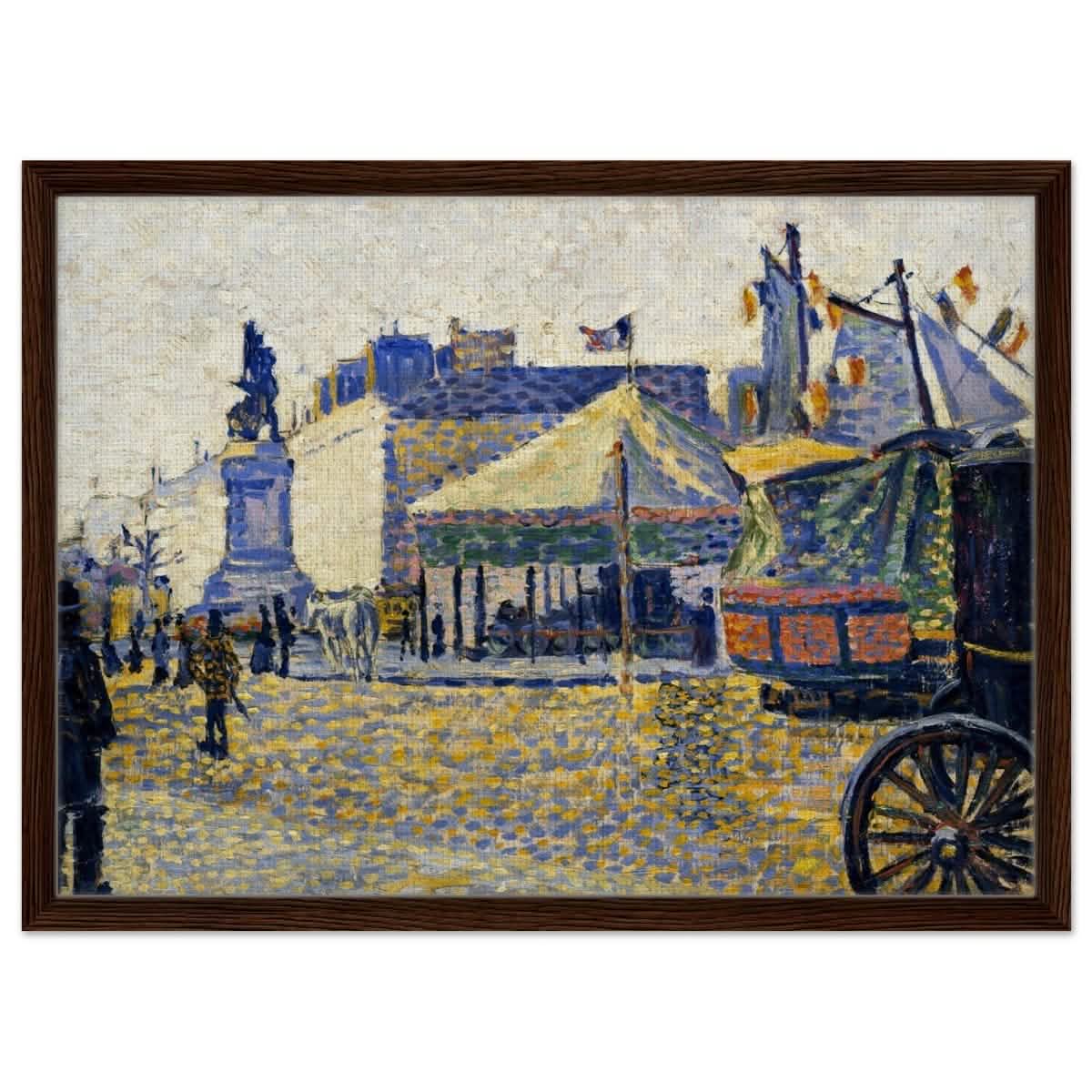Place de Clichy (1887) by Paul Signac | Vintage wall art print - Framed Canvas - 50x70 cm / 20x28″ - Dark wood frame