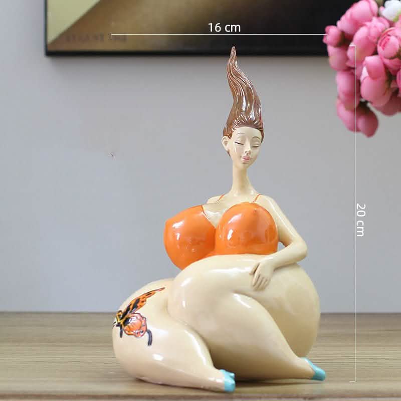 Playful Lady Figurine Collection – Colorful Resin Sculptures for Home & Office Decor - See picture - Orange Dress – Seated Pose Lady -