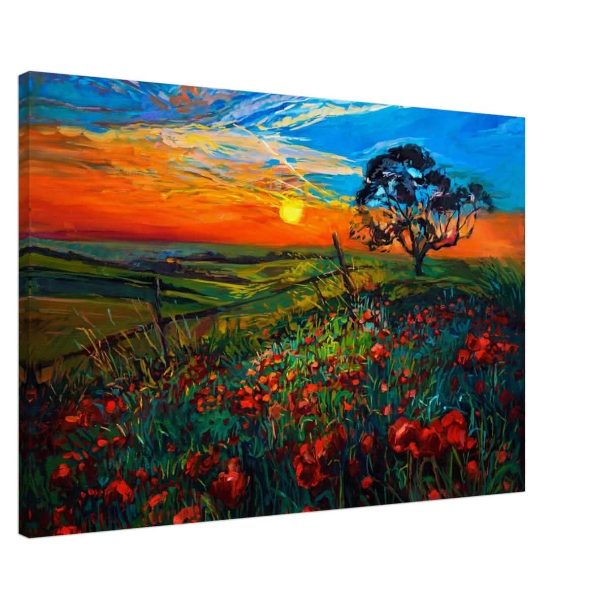 Poppies at Twilight | Impressionist Landscape Art - Canvas - 30x45 cm / 12x18″ -