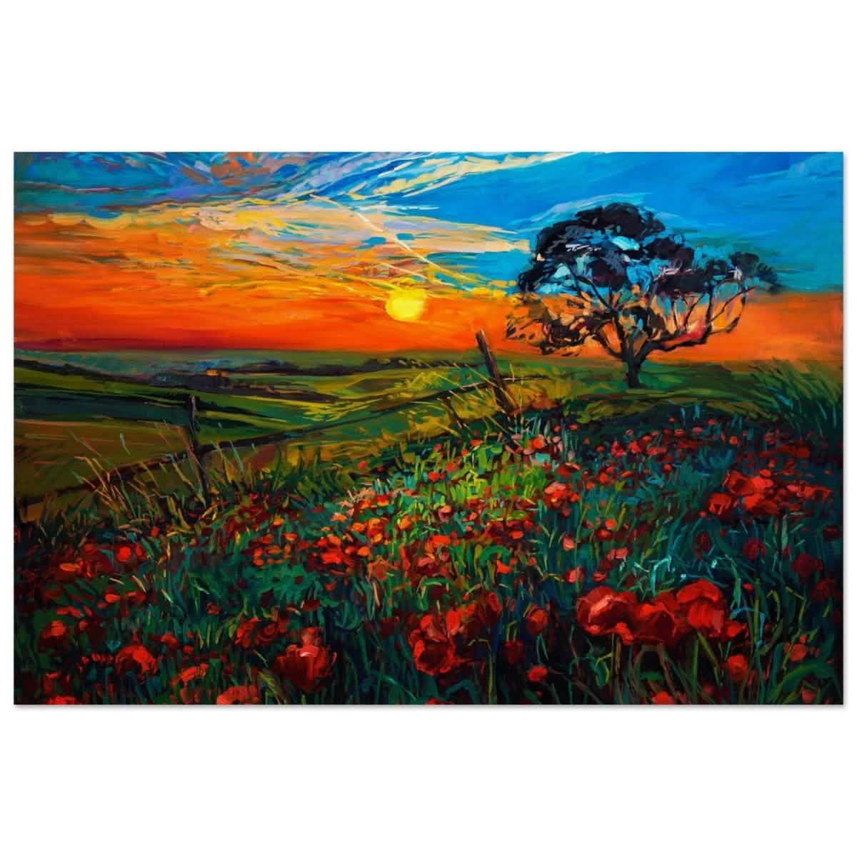 Poppies at Twilight | Impressionist Landscape Art - Wood Prints - 30x45 cm / 12x18″ -