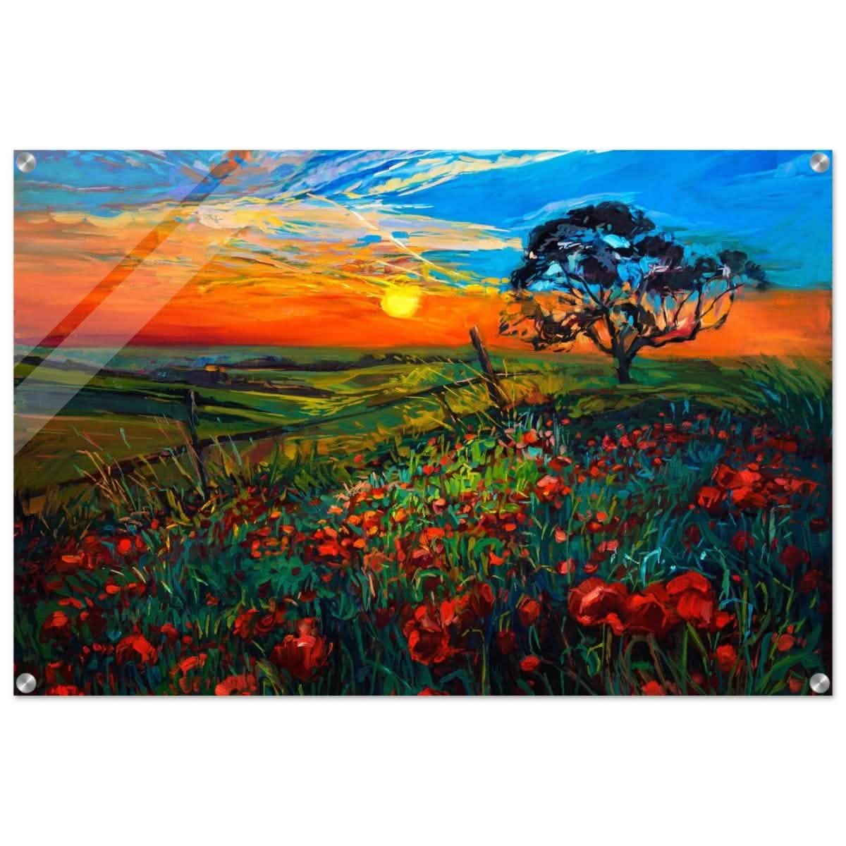 Poppies at Twilight | Impressionist Landscape Art - Acrylic Print - 30x45 cm / 12x18″ -