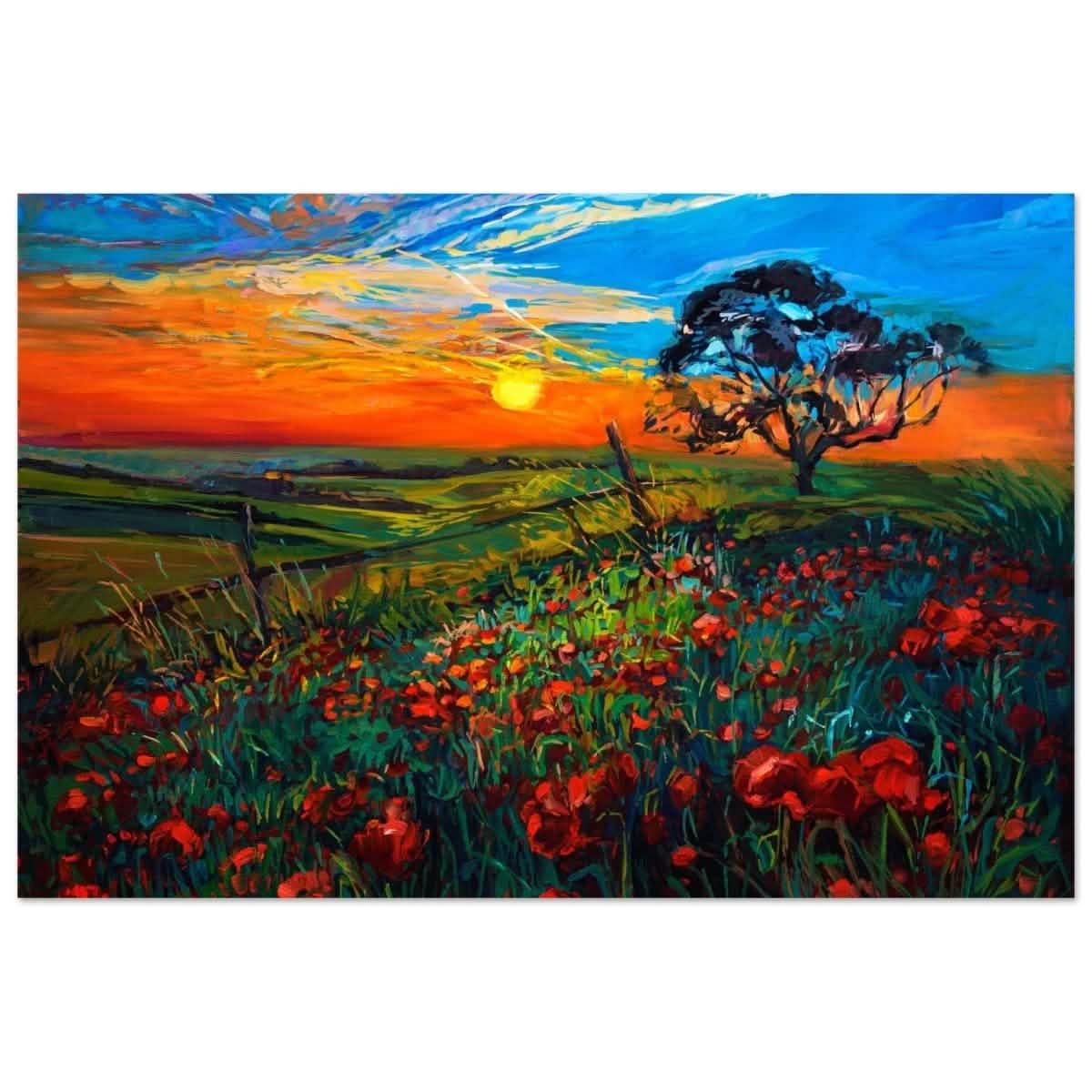 Poppies at Twilight | Impressionist Landscape Art - Aluminum Print - 30x45 cm / 12x18″ -