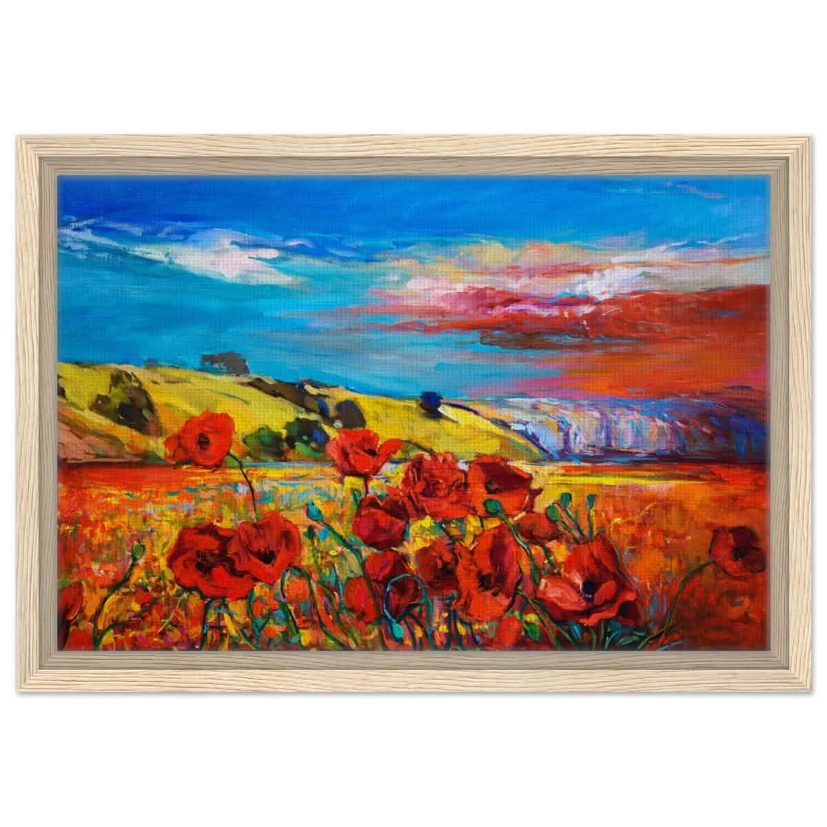 Poppy Fields of Passion: A Vibrant Landscape | Impressionism Wall art print - Framed Canvas - 30x45 cm / 12x18″ - Wood frame