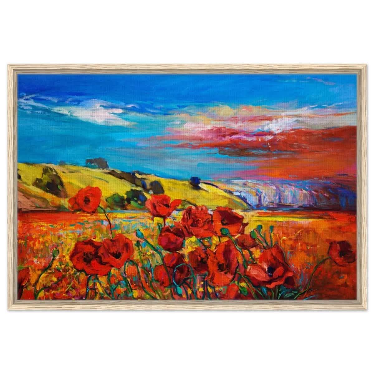 Poppy Fields of Passion: A Vibrant Landscape | Impressionism Wall art print - Framed Canvas - 60x90 cm / 24x36″ - Wood frame
