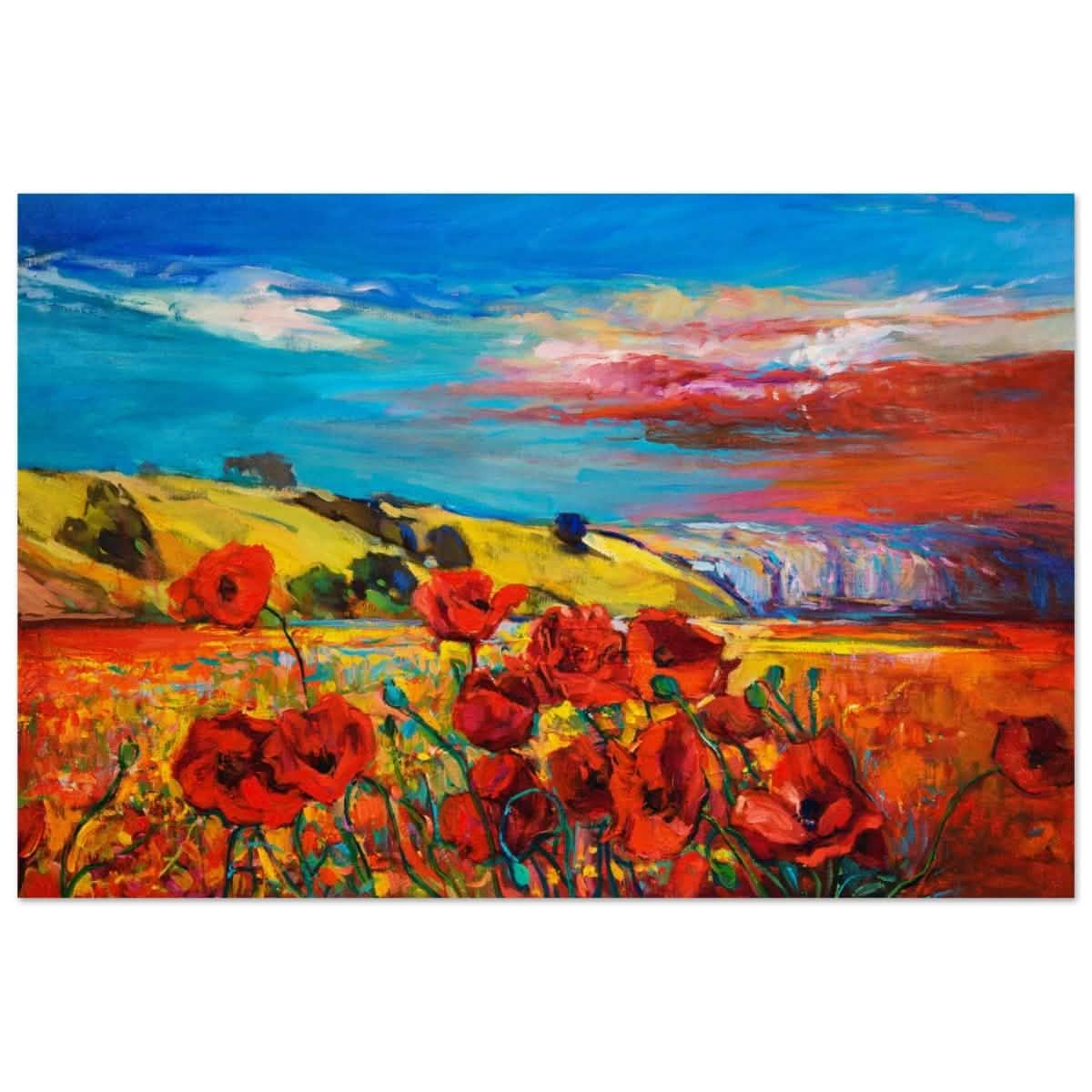 Poppy Fields of Passion: A Vibrant Landscape | Impressionism Wall art print - Wood Prints - 30x45 cm / 12x18″ -