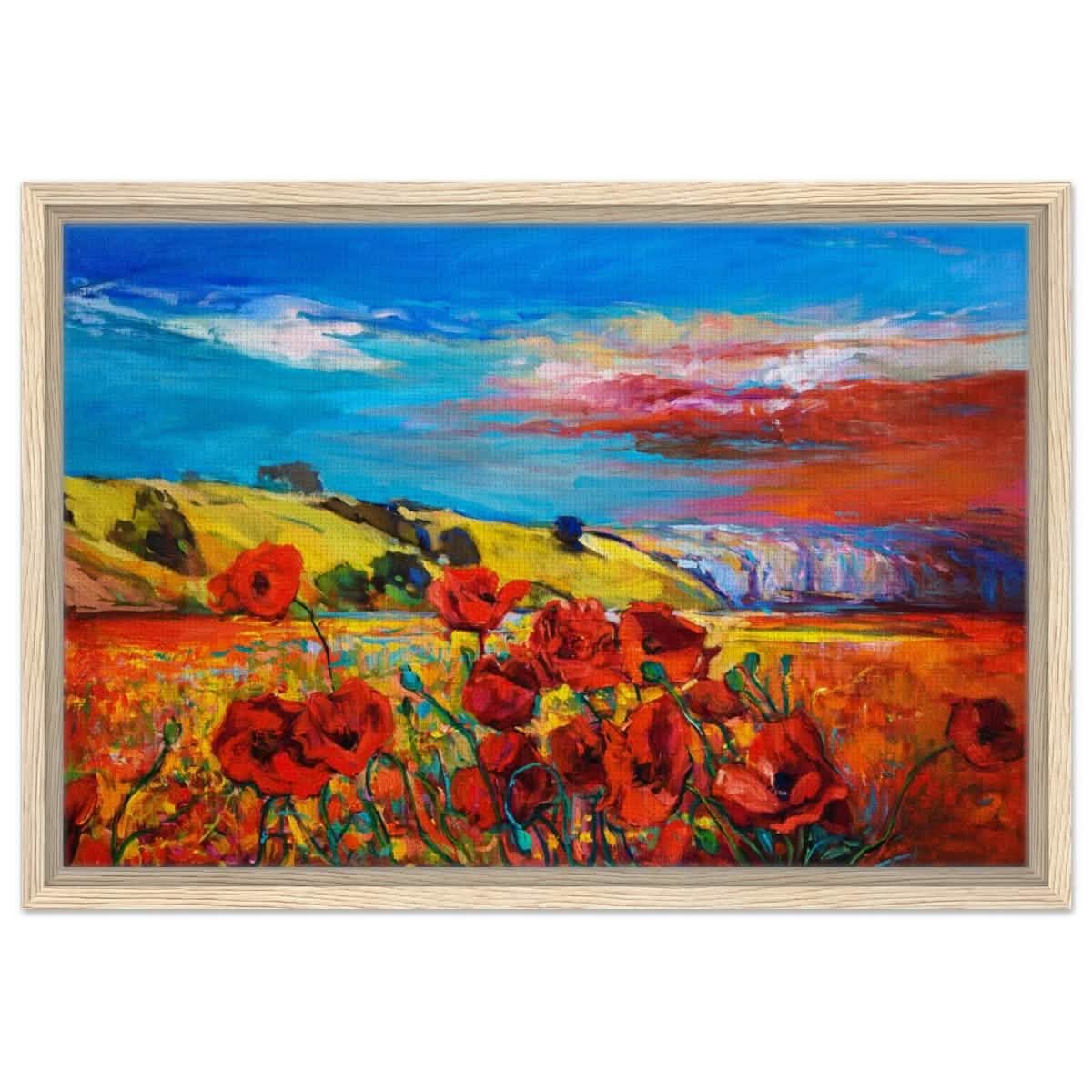 Poppy Fields of Passion: A Vibrant Landscape | Impressionism Wall art print - Framed Canvas - 40x60 cm / 16x24″ - Wood frame